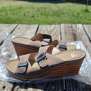 Brown Strapy Wedge Sandals